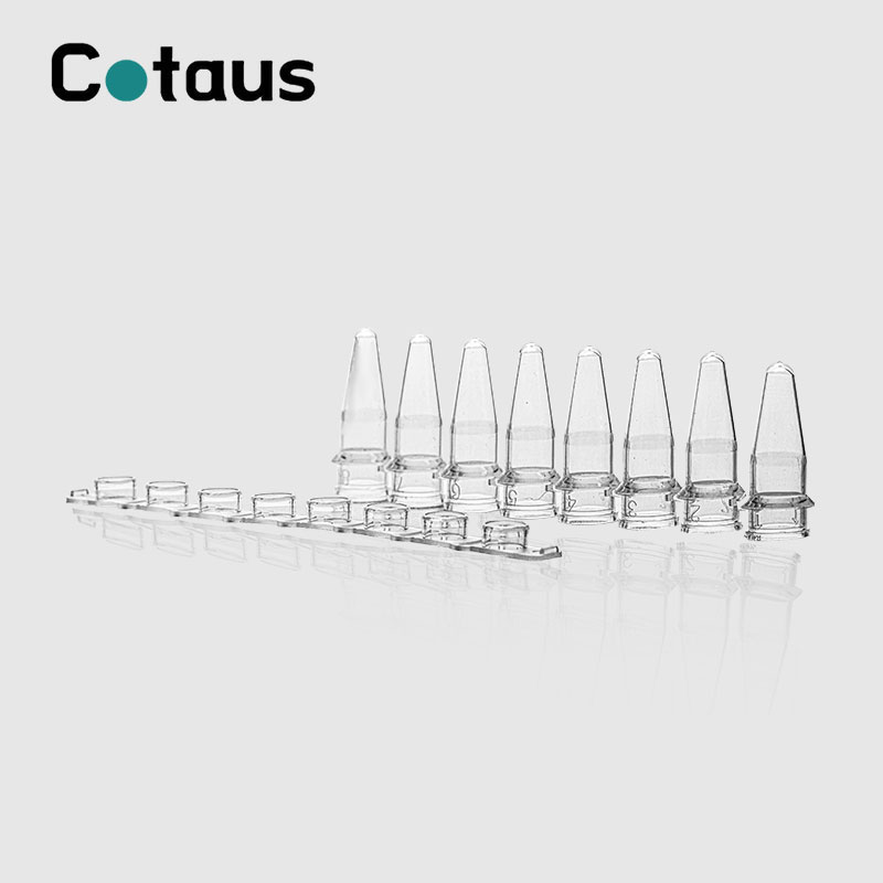 Tiwbiau 8-Strip PCR Tryloyw 0.2ml